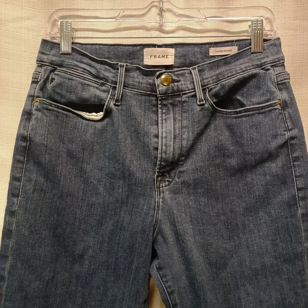 FRAME Le High Straight Kinley Cropped Blue Denim Jeans Women's 31‎ - Picture 5 of 6